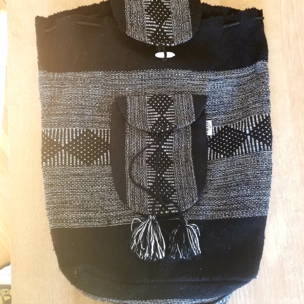 Woven Hippie Backpack with Zipper Pocket - Picture 2 of 6
